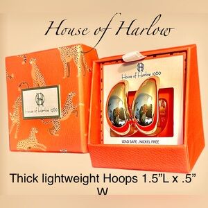 House of Harlow Gold Hoops Dimensional 1.5” top2bottom & front2back Lt weight